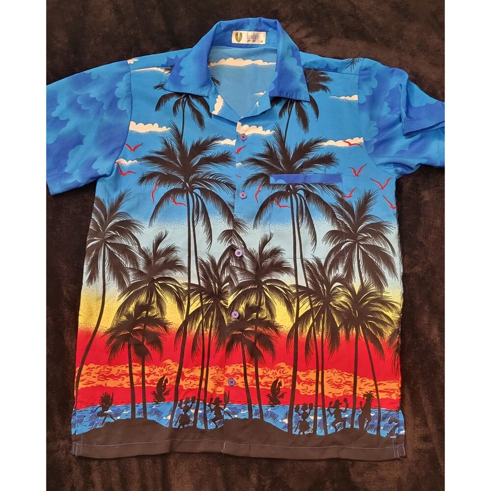 Hawaiian Tropical Men's Casual Button Down Shirt Medium Vivid Colors V.H.O Palms